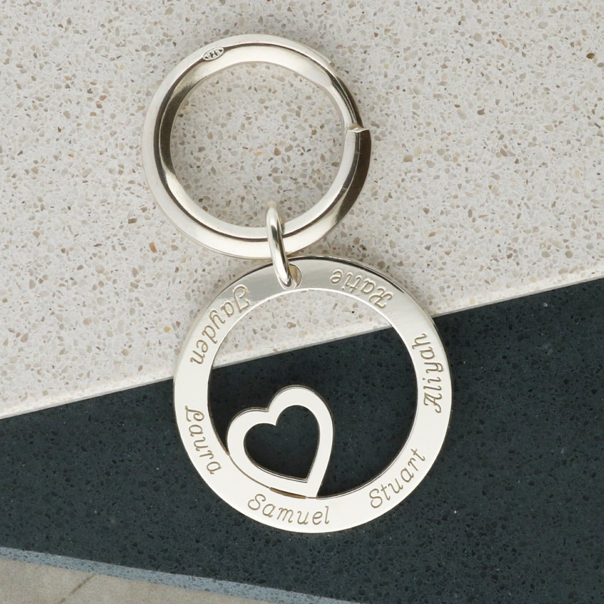 Sterling Silver Heart Disc Personalised Keyring - Love Silver Jewellery
