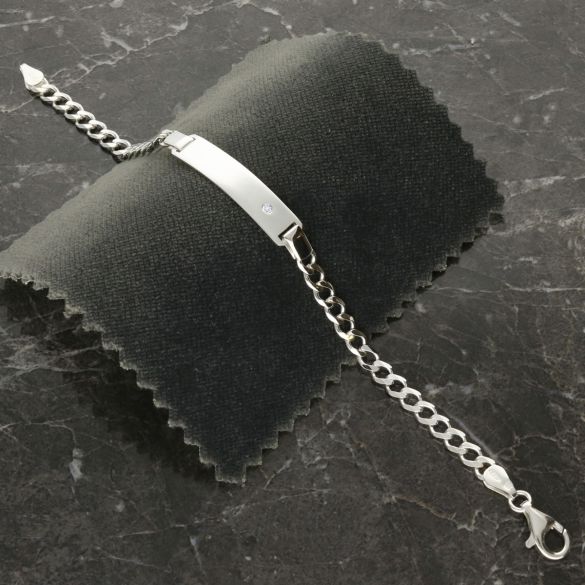 Sterling Silver Ladies CZ Set ID Bracelet With Optional Engraving - Love Silver Jewellery