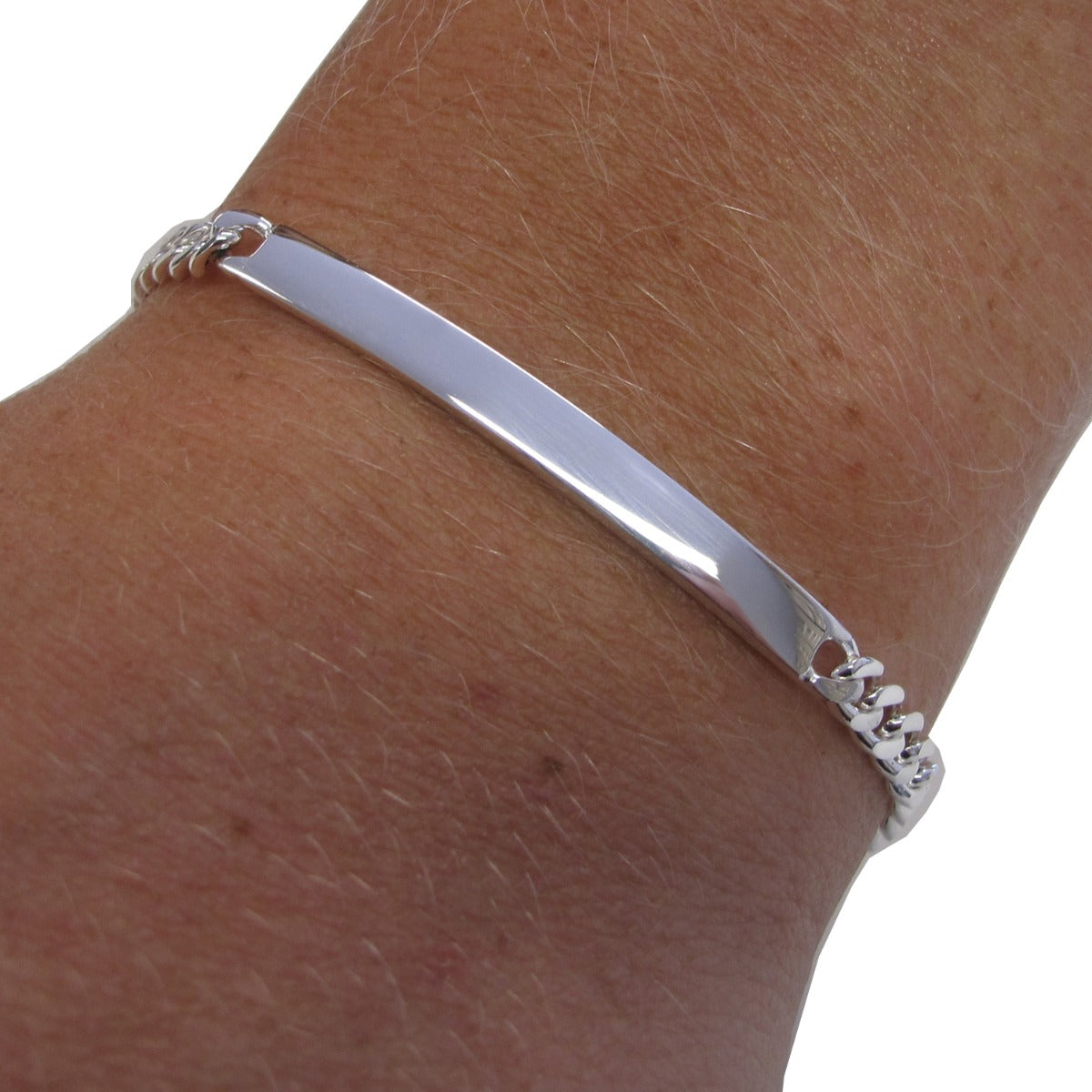 Sterling Silver Slimline Ladies ID Bracelet With Optional Engraving On Ladies Wrist