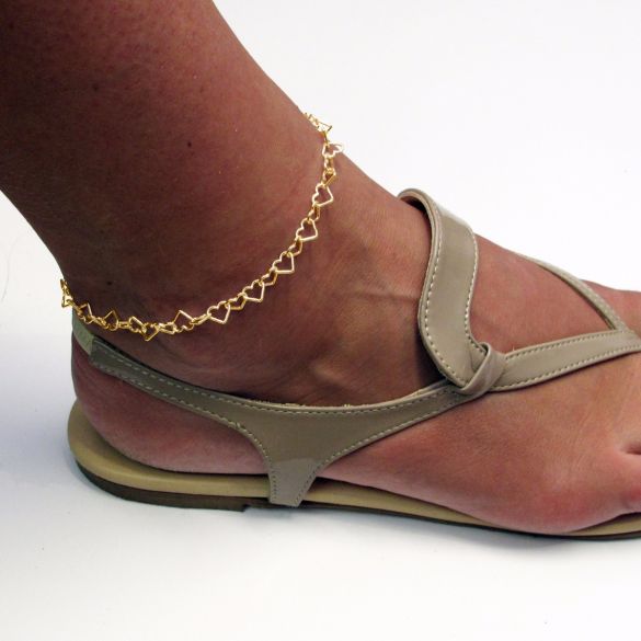 9ct Yellow Gold Plated Heart Link Anklet - Love Silver Jewellery