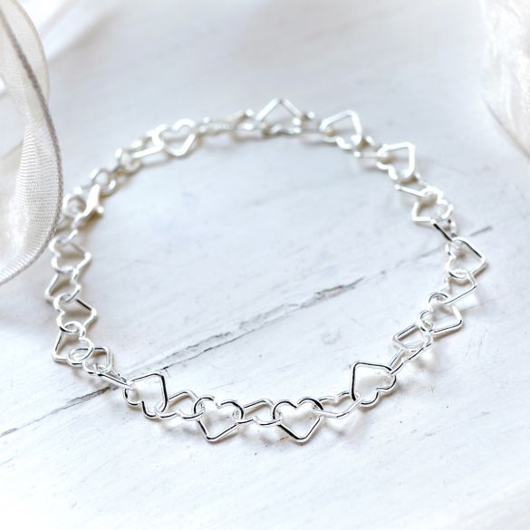 Sterling Silver Heart Link Charm Bracelet - Love Silver Jewellery