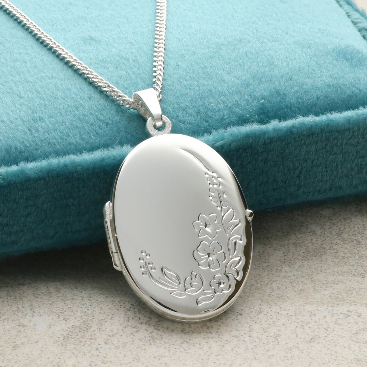 Sterling Silver Oval Floral Locket With Optional Engraving & Chain - Love Silver Jewellery