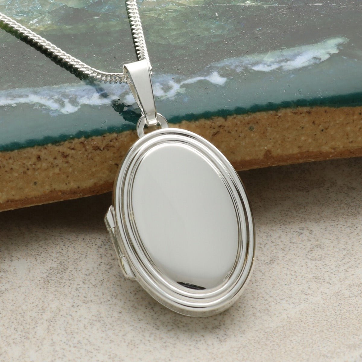 Sterling Silver Raised Border Oval Locket with Optional Engraving & Chain - Love Silver Jewellery