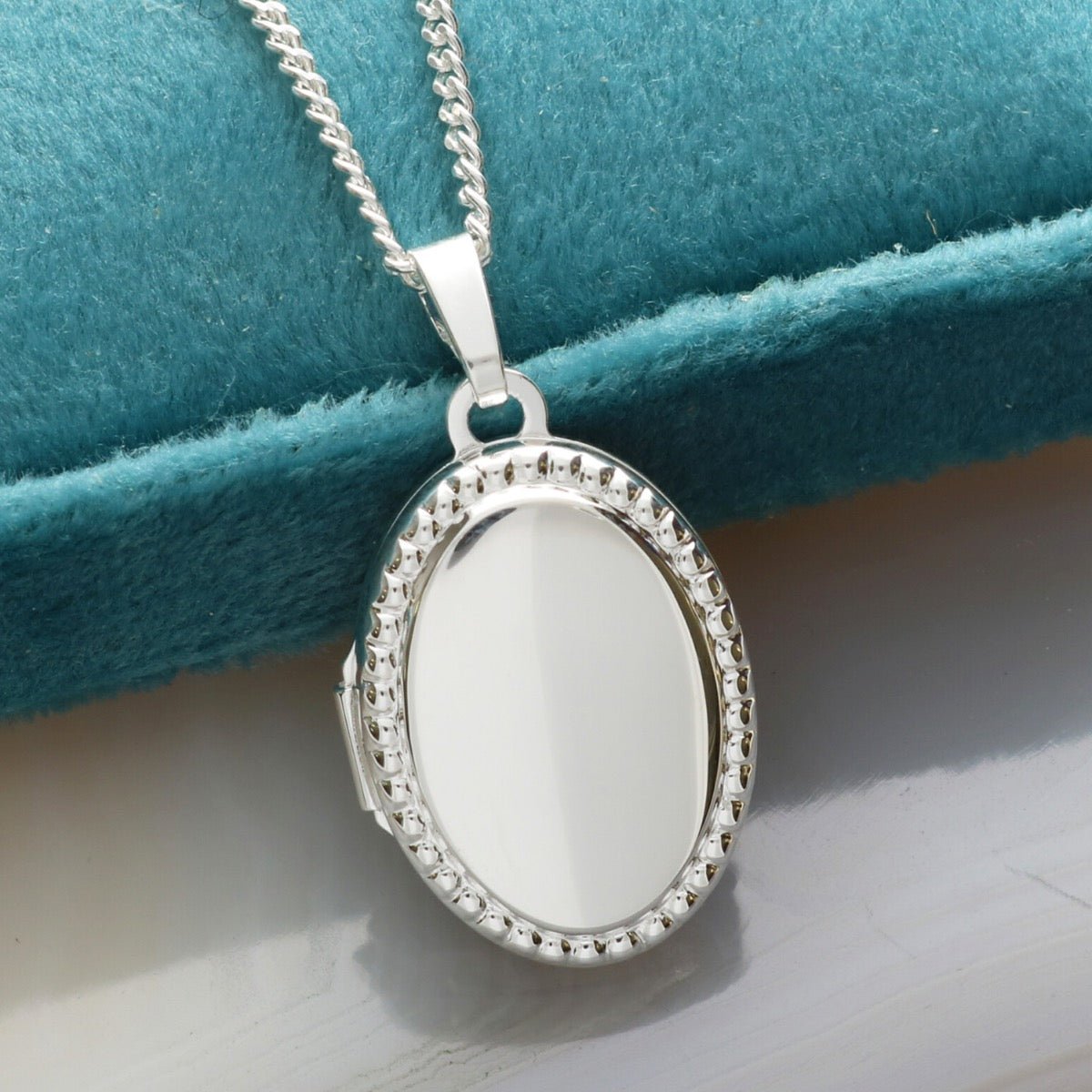 Sterling Silver Beaded Edge Oval Locket with Optional Engraving & Chain - Love Silver Jewellery