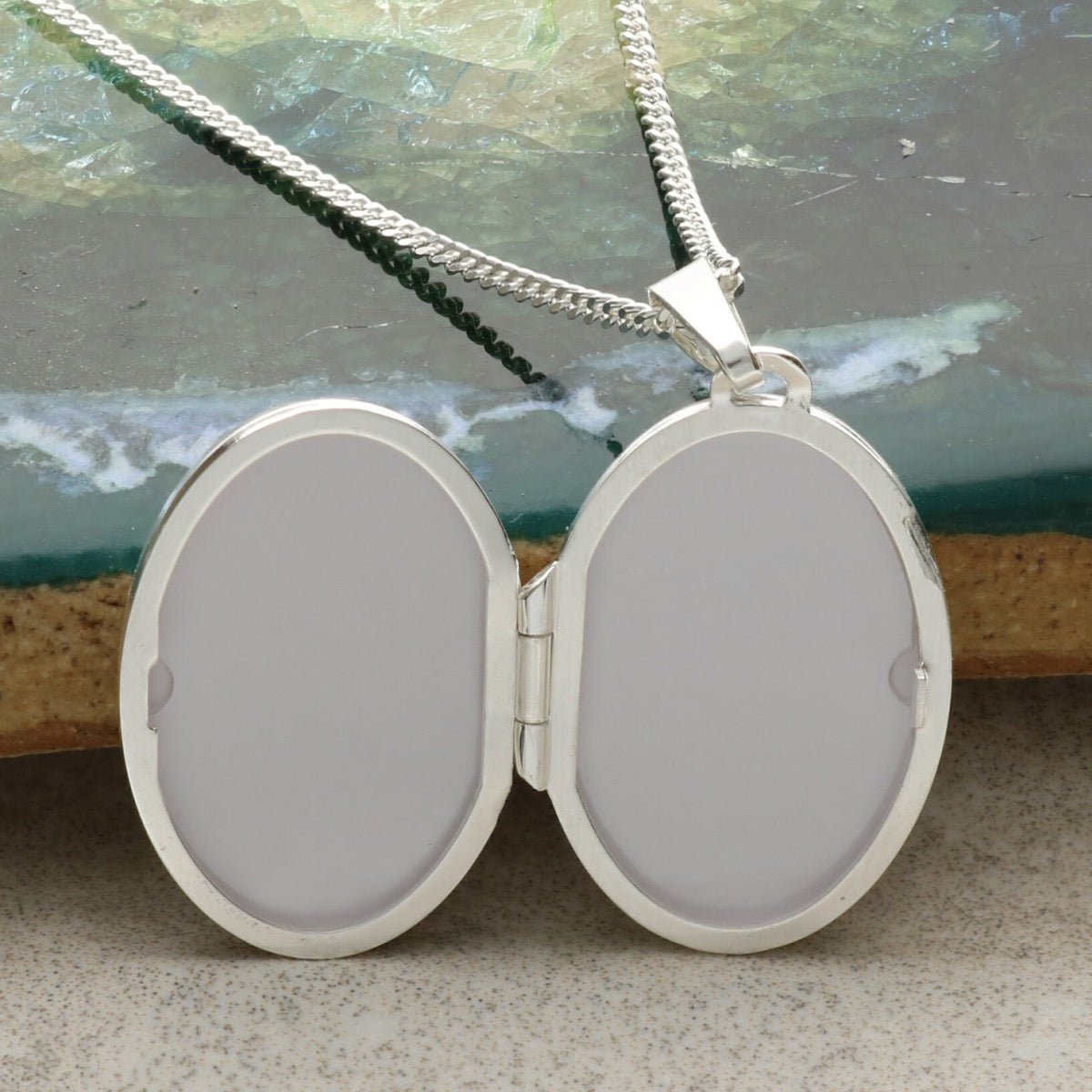Sterling Silver Raised Border Oval Locket with Optional Engraving & Chain - Love Silver Jewellery
