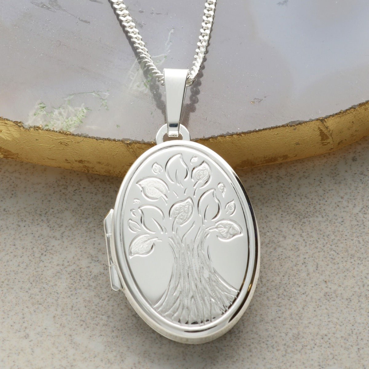 Sterling Silver Oval Tree of Life Locket With Optional Engraving & Chain - Love Silver Jewellery