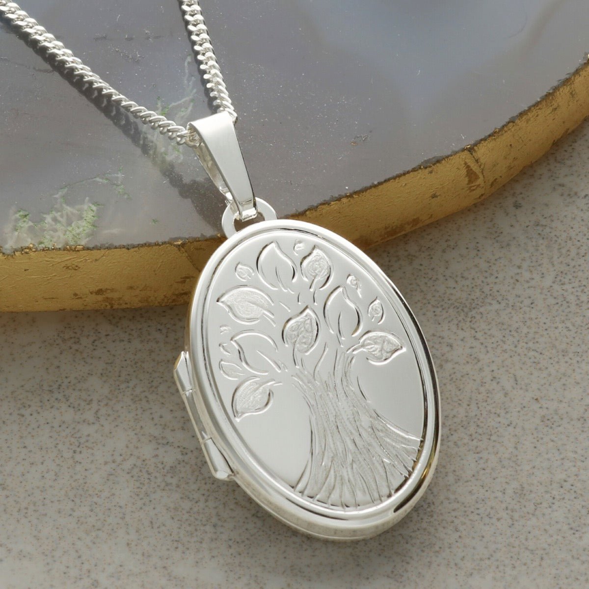 Sterling Silver Oval Tree of Life Locket With Optional Engraving & Chain - Love Silver Jewellery