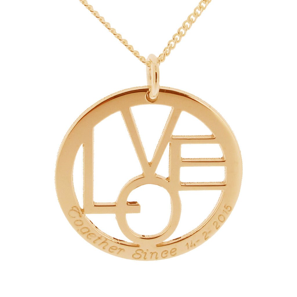 9ct Rose Gold Round LOVE Pendant With Optional CZ Crystal and Chain - Love Silver Jewellery