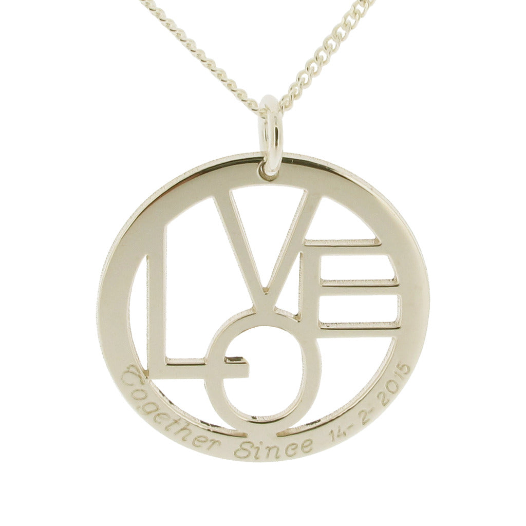 9ct White Gold Round LOVE Pendant Without Crystal and Chain