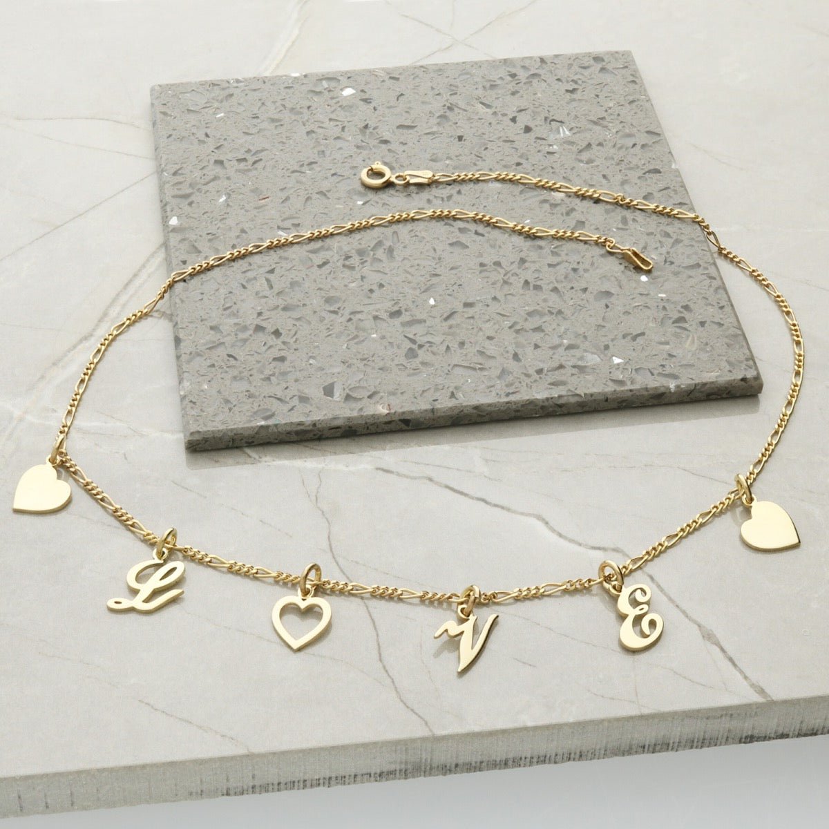 9ct Yellow Gold Plated Love Charm Necklace - Love Silver Jewellery