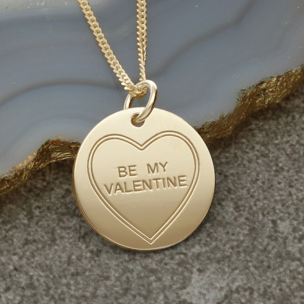 9ct Yellow Gold Plated Personalised Love Heart Disc Pendant With Chain & Optional Back Engraving - Love Silver Jewellery