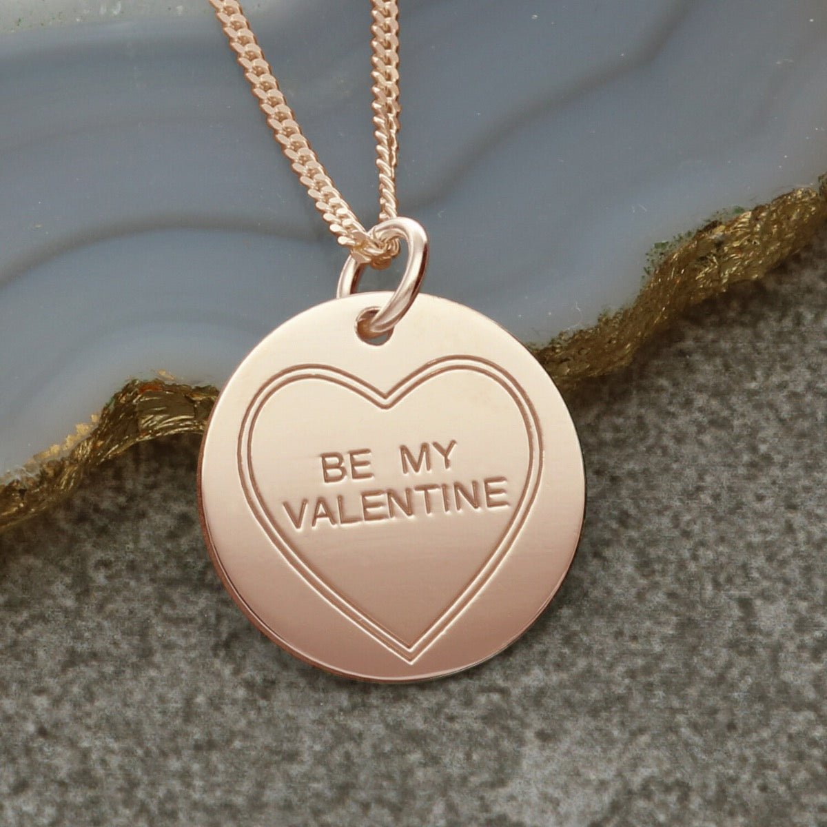 9ct Rose Gold Plated Personalised Love Heart Disc Pendant With Chain & Optional Back Engraving - Love Silver Jewellery