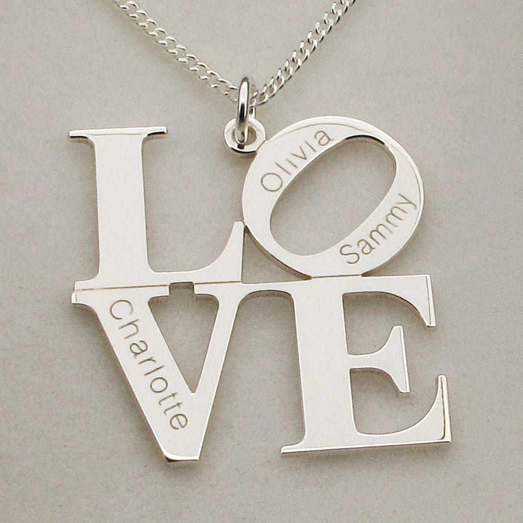 Sterling Silver LOVE Pendant With Optional Personalisation - Love Silver Jewellery