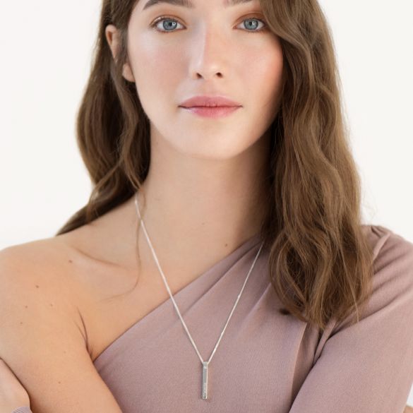 3D Engraved Name Bar Pendant With Real Diamond & Chain