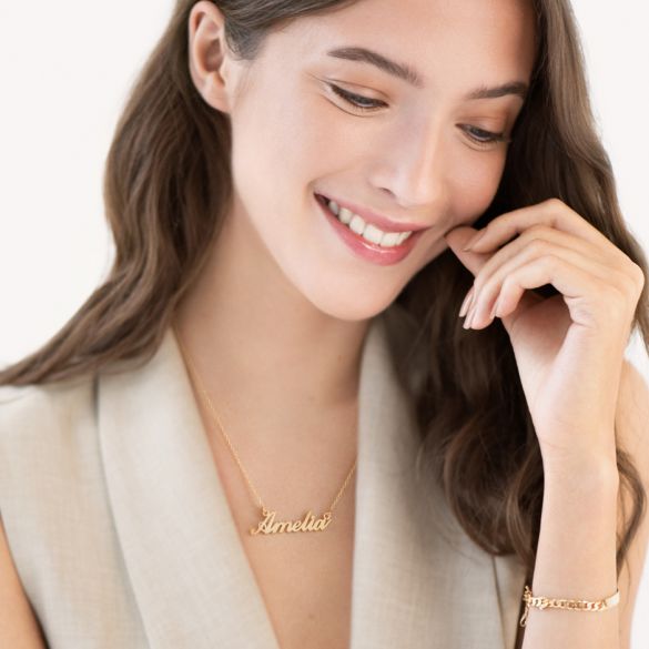 9ct Yellow Gold Plated Carrie Style Personalised Name Necklace (Sex & The City) - Love Silver Jewellery