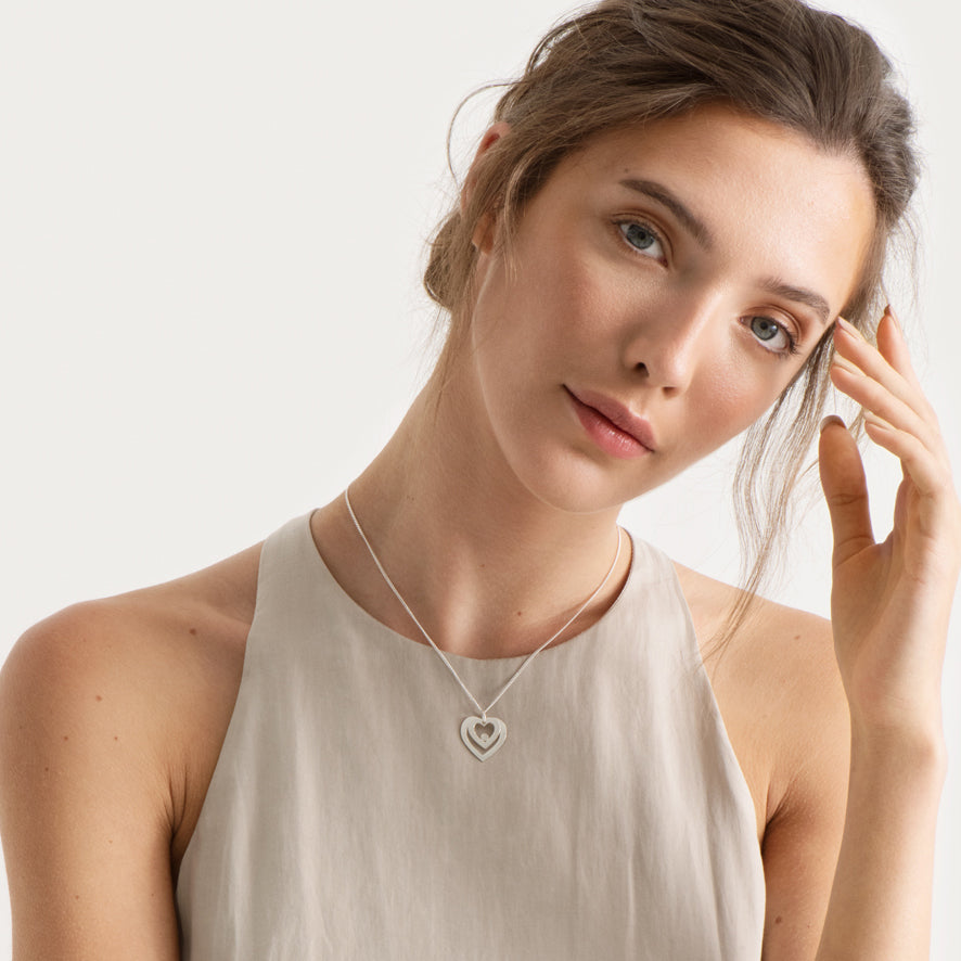 Sterling Silver Double Heart Personalised Necklace With Diamond