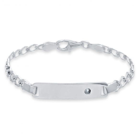 Sterling Silver Ladies CZ Set ID Bracelet With Optional Engraving - Love Silver Jewellery