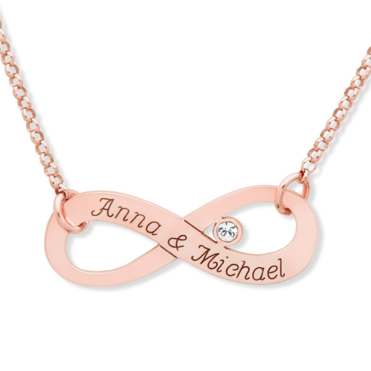 9ct Solid Rose Gold Infinity Necklace With Diamond - Love Silver Jewellery
