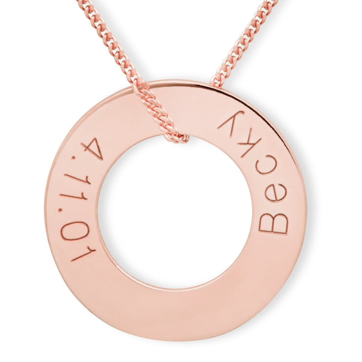 9ct Rose Gold Plated Engraved Round Donut Karma Pendant - Love Silver Jewellery