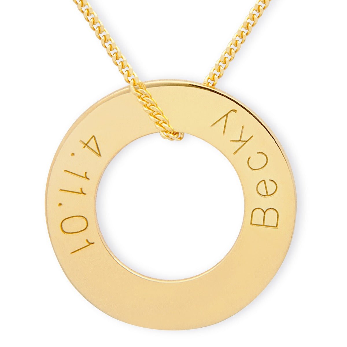 9ct Yellow Gold Plated Engraved Round Donut Karma Pendant - Love Silver Jewellery