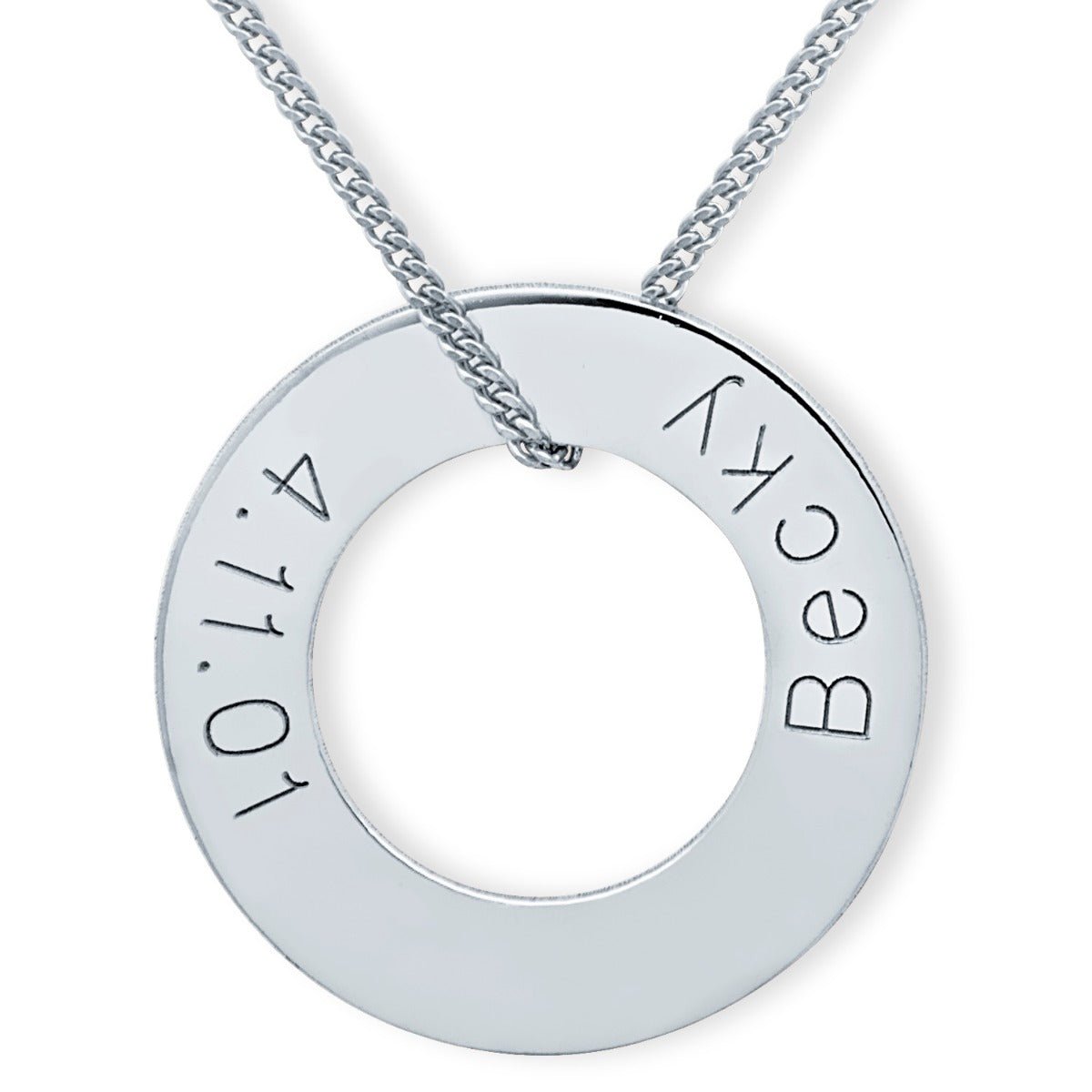 Sterling Silver Engraved Round Donut Karma Pendant - Love Silver Jewellery