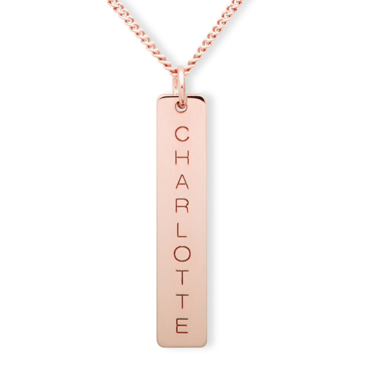 9ct Solid Rose Gold Engraved Rectangle Tag Pendant and Chain - Love Silver Jewellery