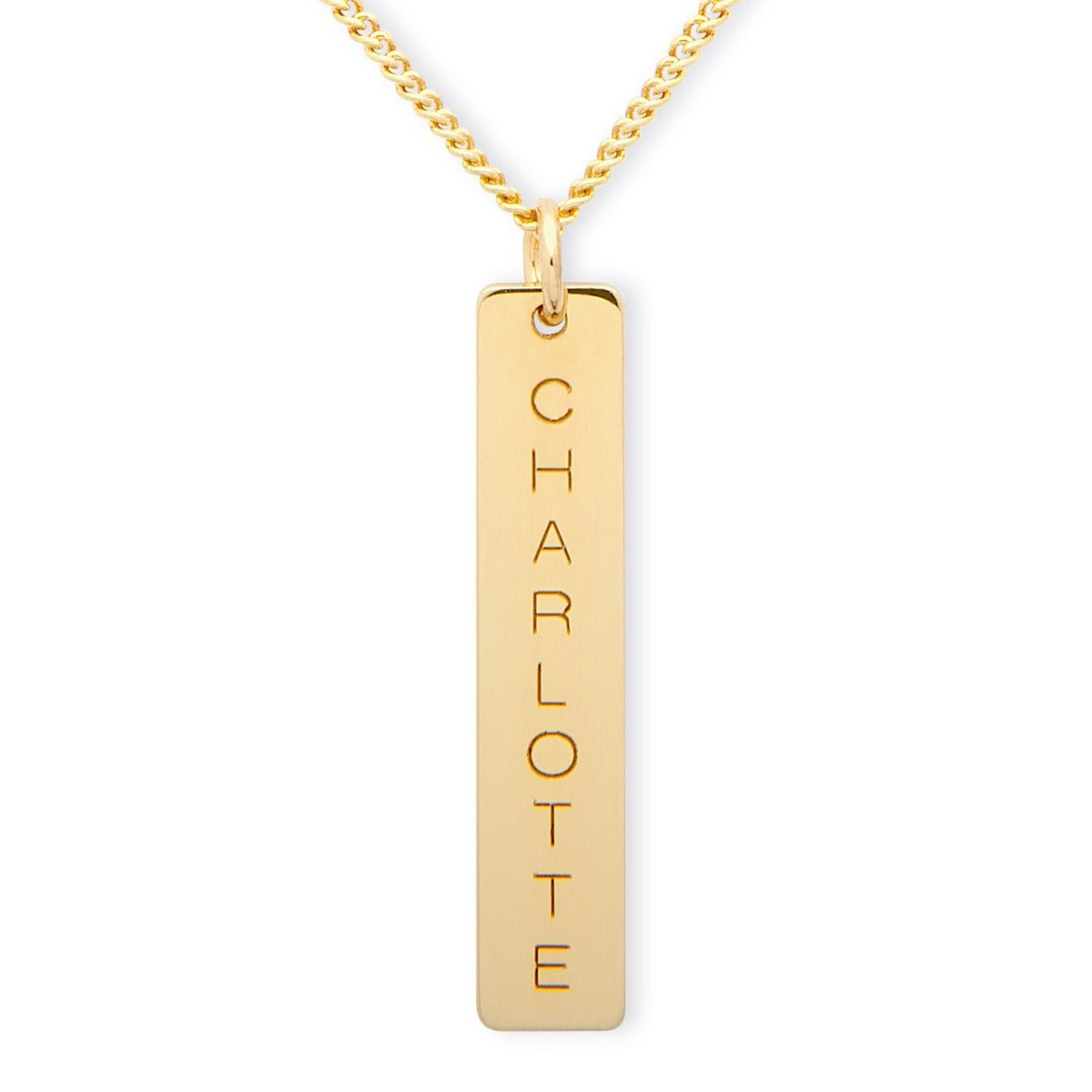 9ct Yellow Gold Plated Engraved Rectangle Tag Pendant and Chain - Love Silver Jewellery