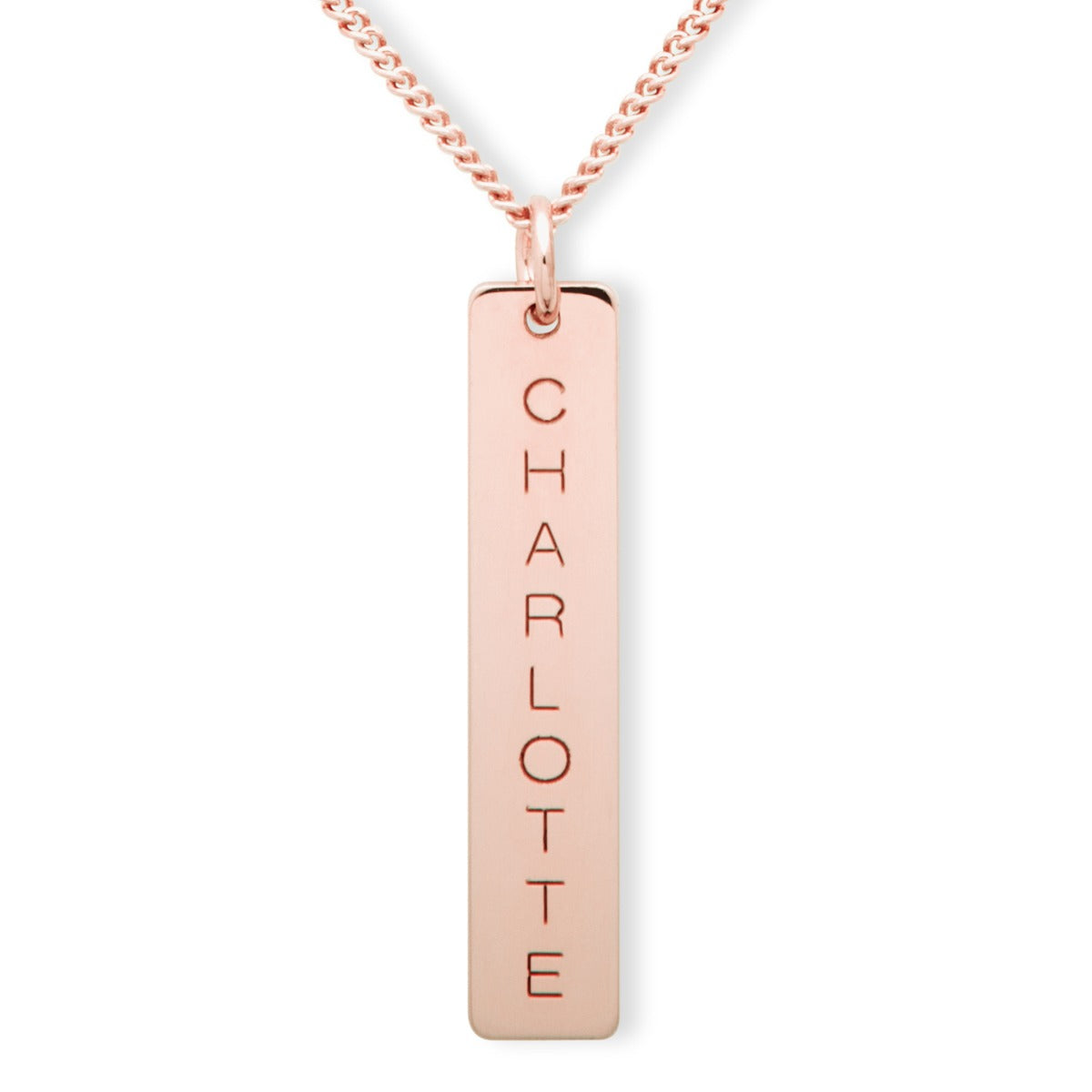 9ct Rose Gold Vermeil Engraved Rectangle Tag Pendant and Chain
