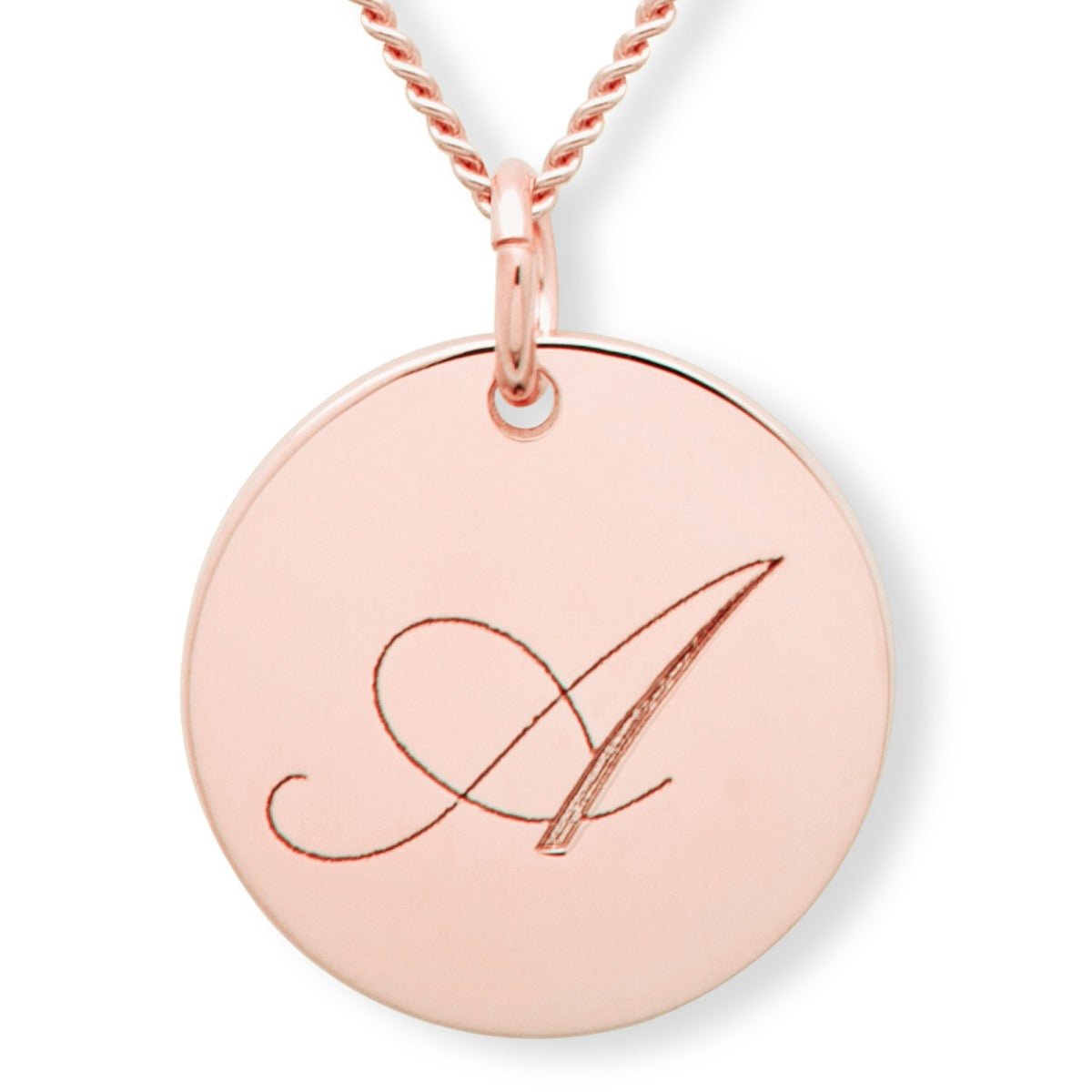 9ct Rose Gold Engraved Initial Disc And Optional Chain - Love Silver Jewellery