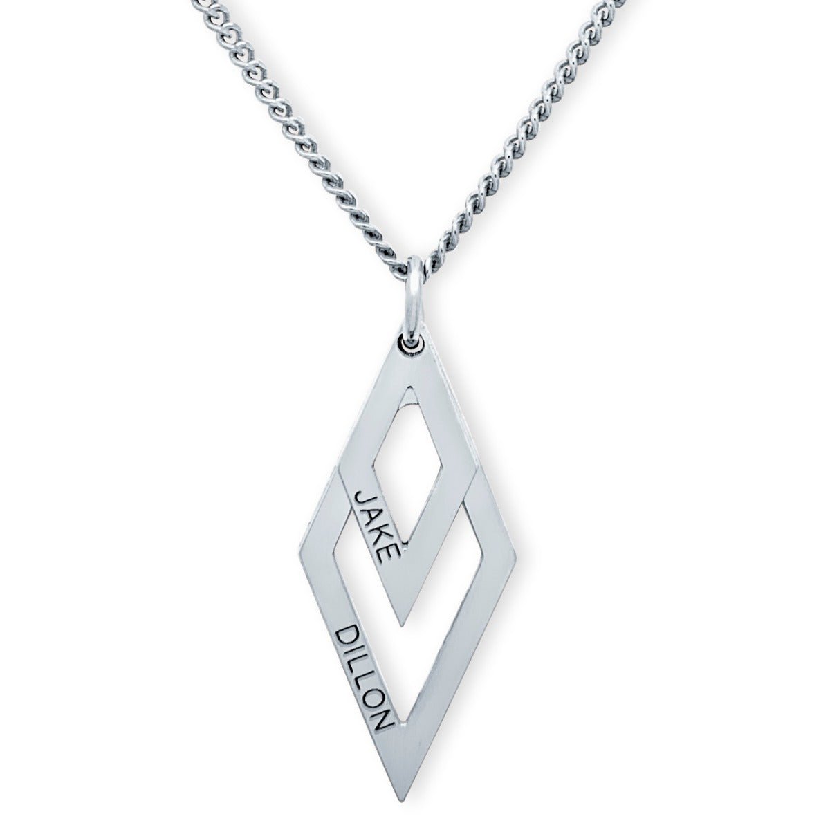 Sterling Silver Engraved Double Diamond Pendant Necklace - Love Silver Jewellery