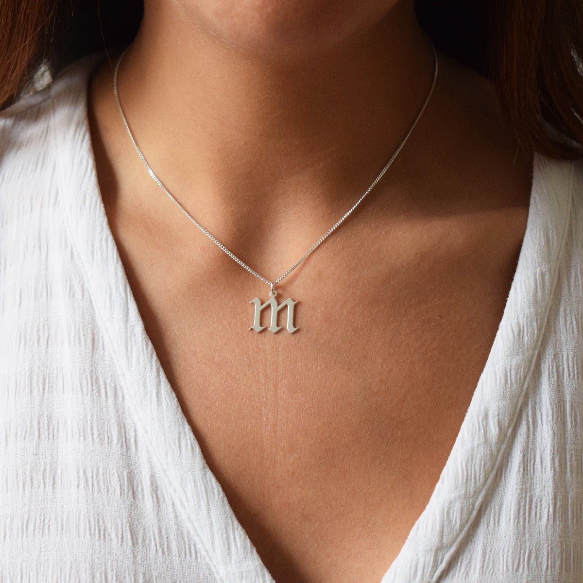 Sterling Silver Gothic Initial And Chain - Love Silver Jewellery