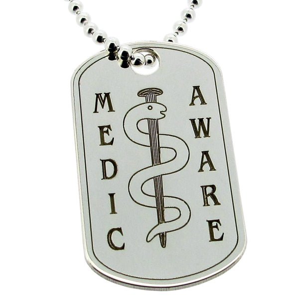 Sterling Silver Medic Aware Rod & Snake Large Dog Tag With Engraving - Love Silver Jewellery