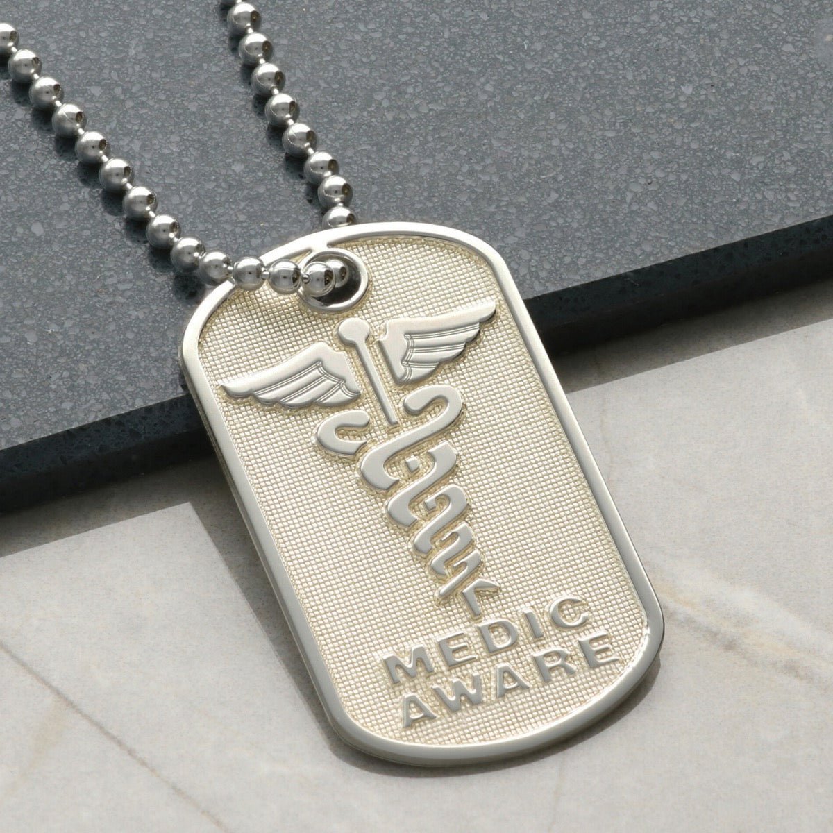 Sterling Silver 3D Medic Aware Dog Tag With Engraving - Love Silver Jewellery