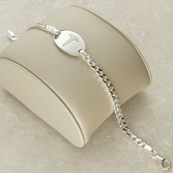 Sterling Silver Ladies Medic ID Bracelet With Free Engraving - Love Silver Jewellery