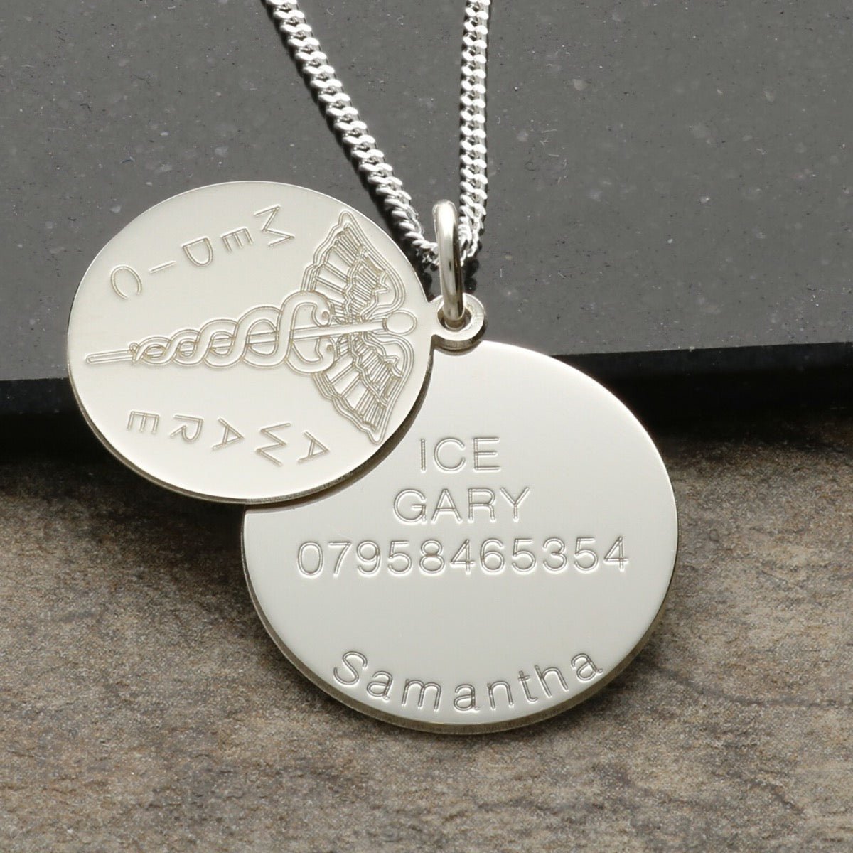 Sterling Silver Medic Aware ICE Double Disc Pendant With Optional Chain - Love Silver Jewellery