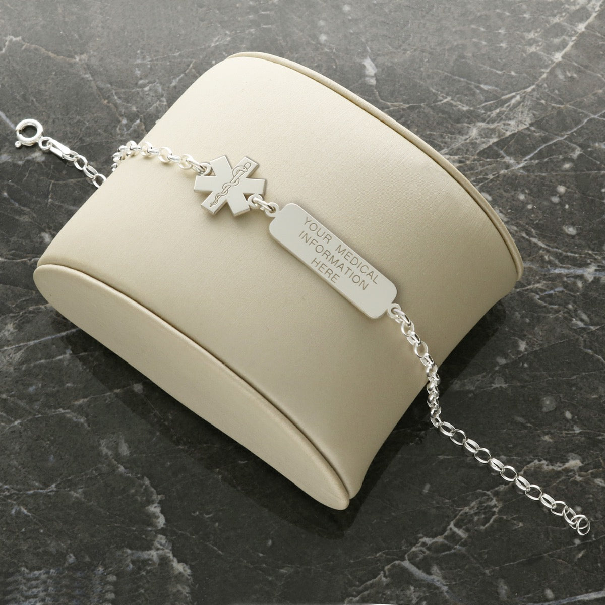 Sterling Silver Medical Alert Star Of Life And Tag Bracelet With Engraving