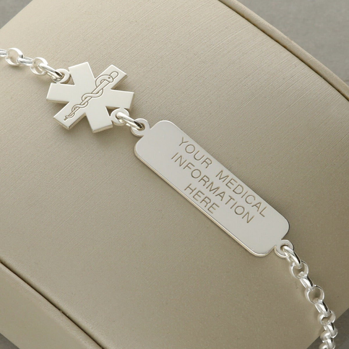 Sterling Silver Medical Alert Star Of Life And Tag Bracelet With Engraving