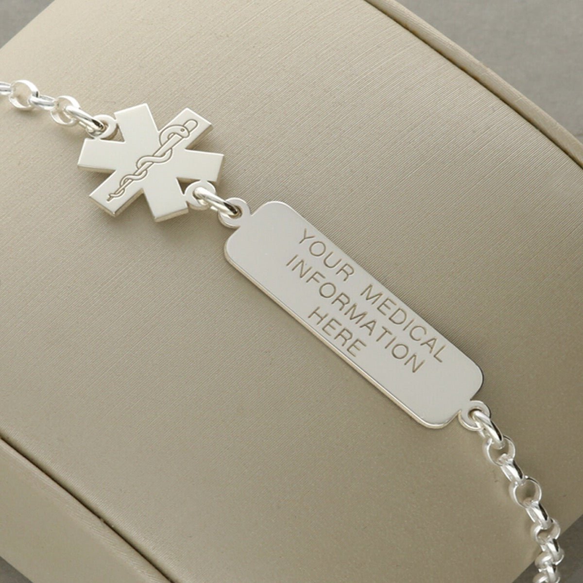 Sterling Silver Medical Alert Star Of Life And Tag Bracelet With Engraving - Love Silver Jewellery