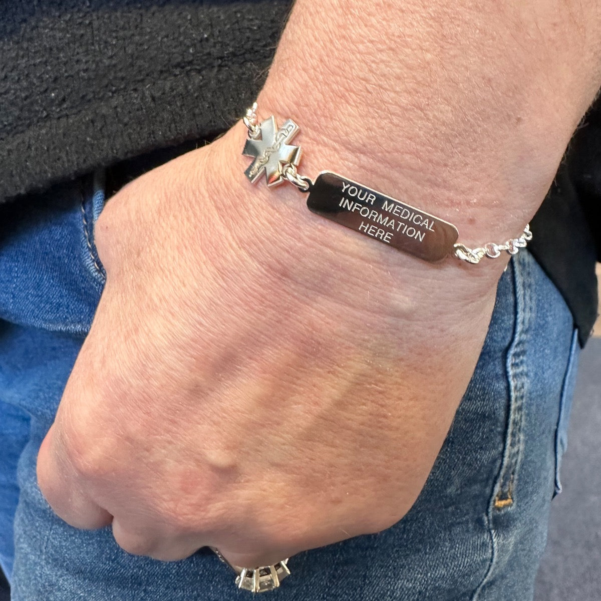 Sterling Silver Medical Alert Star Of Life And Tag Bracelet With Engraving