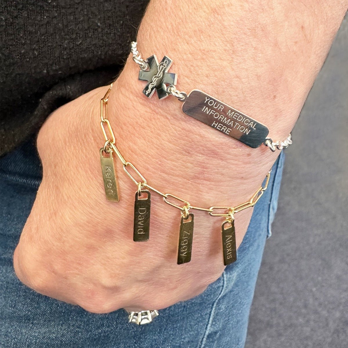 Sterling Silver Medical Alert Star Of Life And Tag Bracelet With Engraving - Love Silver Jewellery