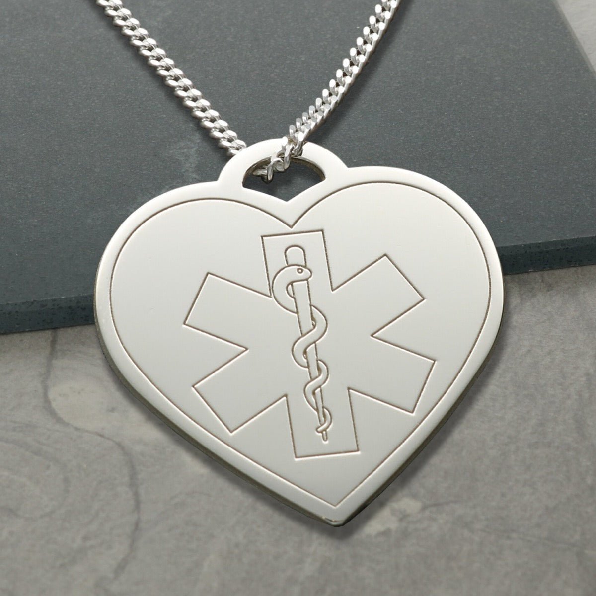 Sterling Silver Medic Aware Heart Pendant & Optional Chain - Love Silver Jewellery