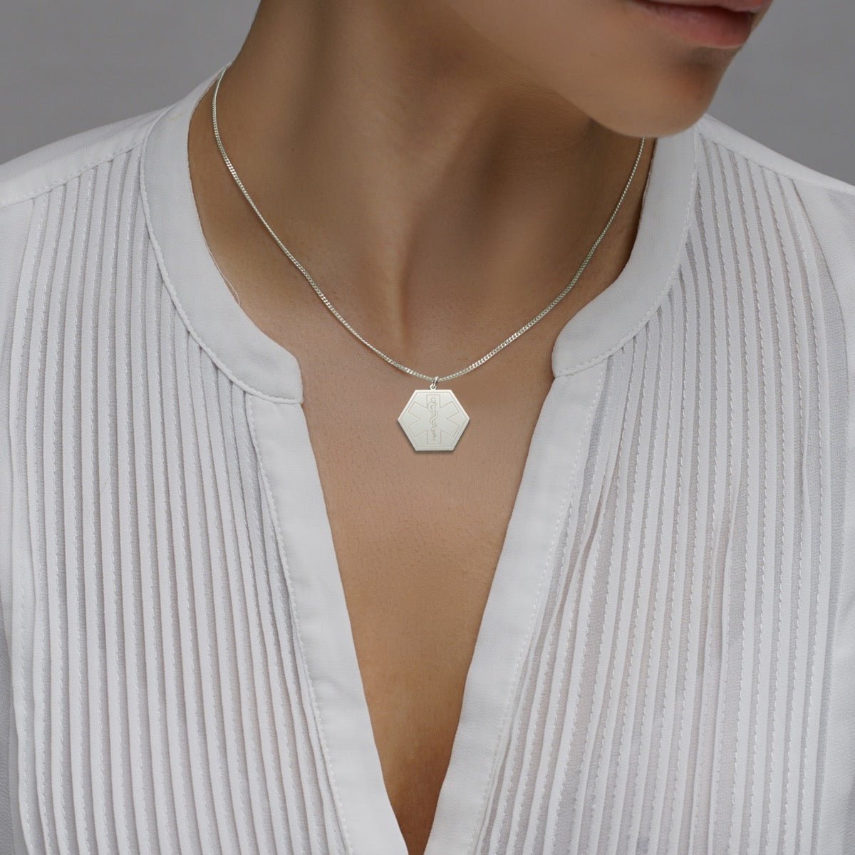 Sterling Silver Medic Aware Hexagon Star Of Life & Snake Pendant With Optional Chain - Love Silver Jewellery