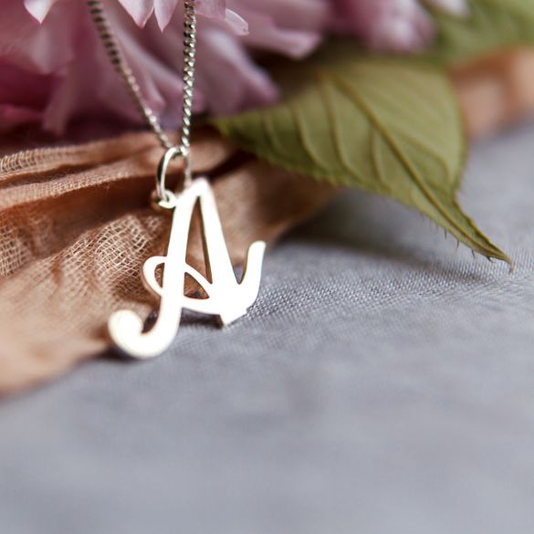 Sterling Silver Script Initial Pendant Necklace - Love Silver Jewellery
