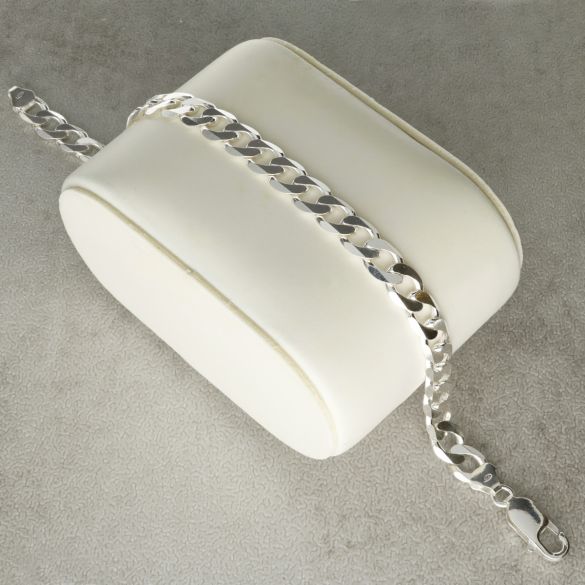 Sterling Silver Mens Flat Diamond Cut Curb Link Bracelet - Love Silver Jewellery