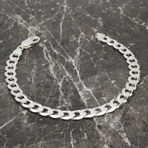 Sterling Silver Mens Flat Diamond Cut Curb Link Bracelet - Love Silver Jewellery