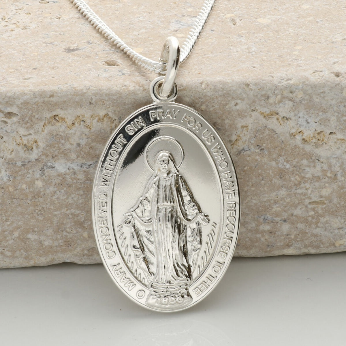 Sterling Silver Large Miraculous Medal And Optional Chain