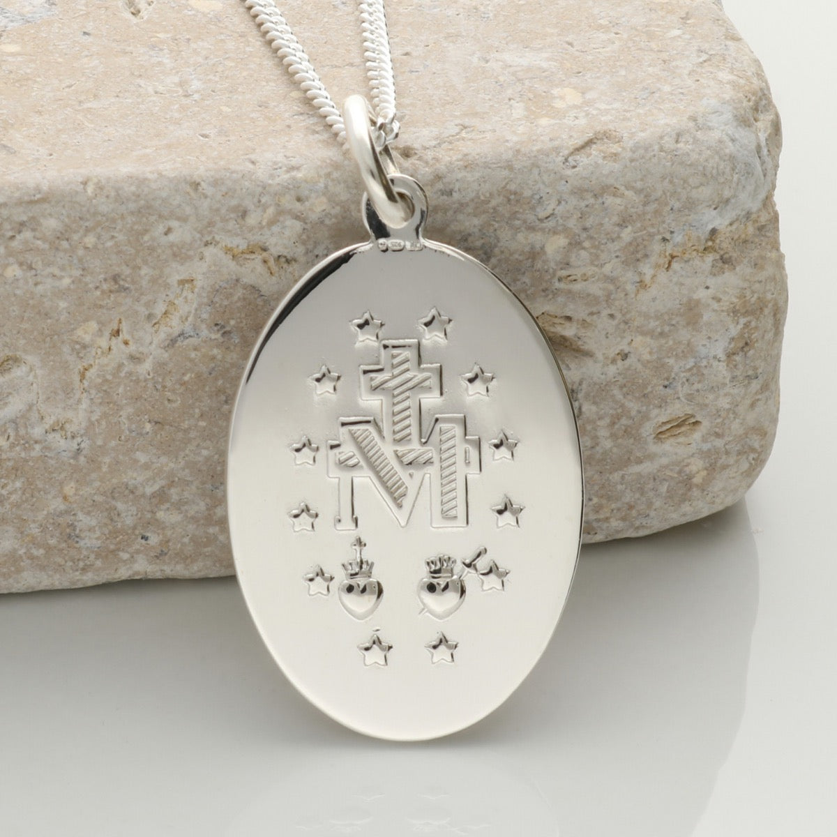 Sterling Silver Large Miraculous Medal And Optional Chain