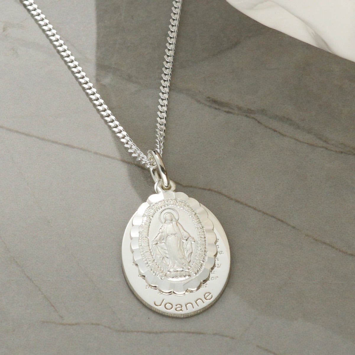 Sterling Silver Personalised Miraculous Medal With Concealed Prayer & Optional Chain - Love Silver Jewellery
