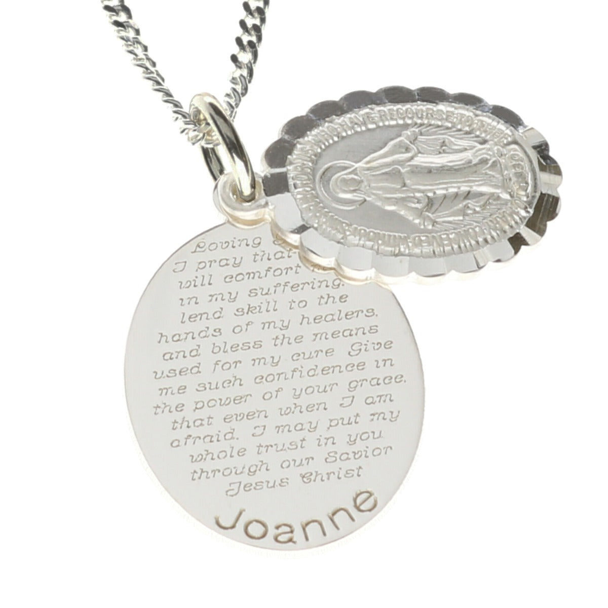 Sterling Silver Personalised Miraculous Medal With Concealed Prayer & Optional Chain
