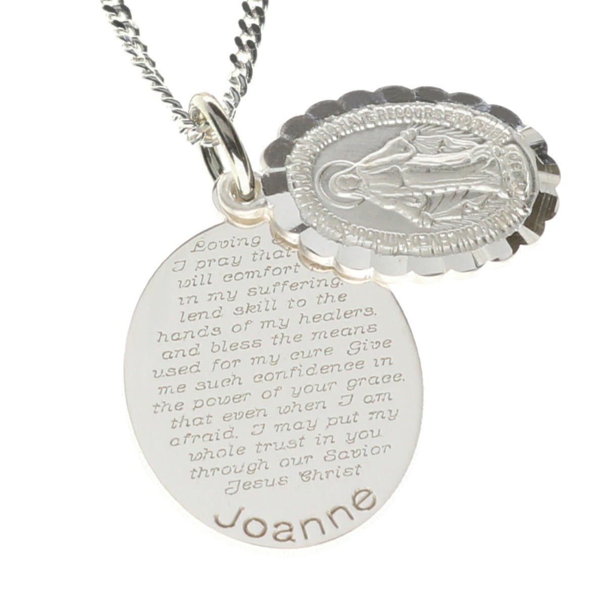 Sterling Silver Personalised Miraculous Medal With Concealed Prayer & Optional Chain - Love Silver Jewellery